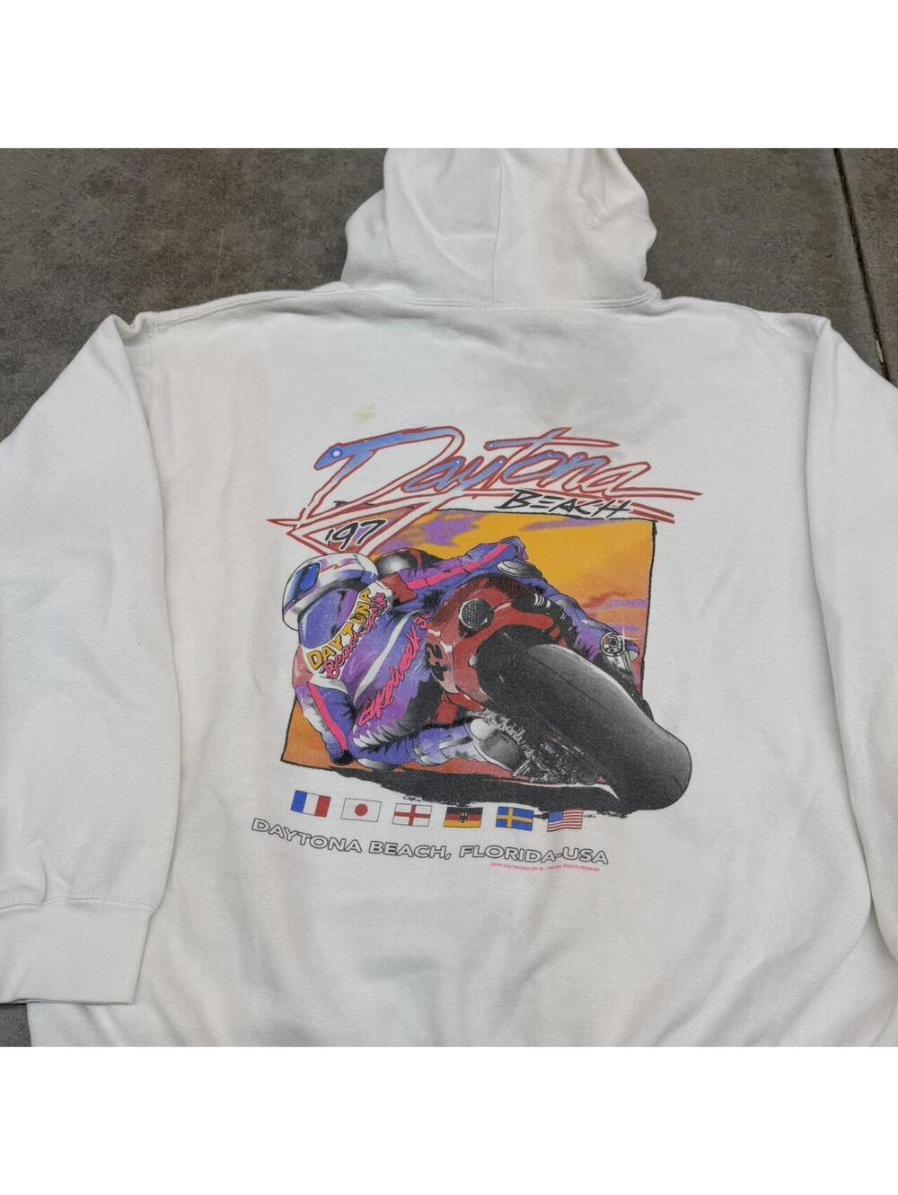 vintage daytona beach florida biker white hoodie size xl - Picture 2 of 8